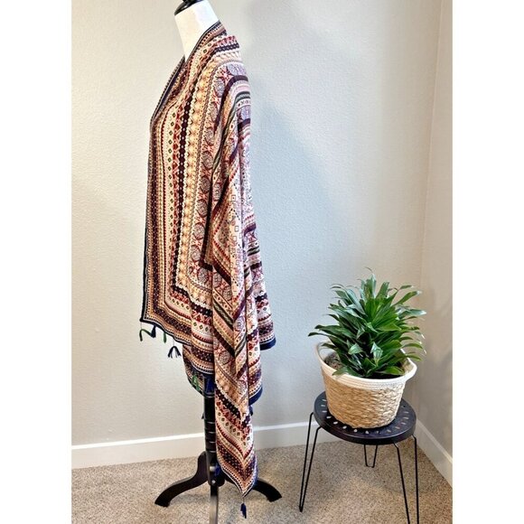 Gregory Ladner Mosaic Patter Scarf Women's Shawl Rustic Colors Boho Fringe Hem - Picture 5 of 9